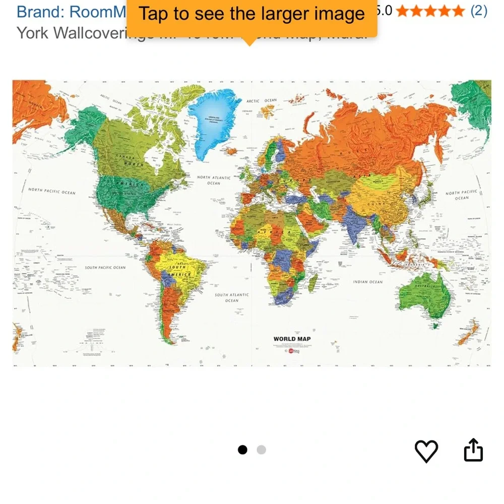World Map Mural - Multicolor by York Wallcoverings